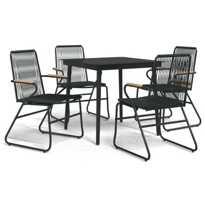 Produktbild von 5-tlg. Garten-Essgruppe Schwarz PVC Rattan