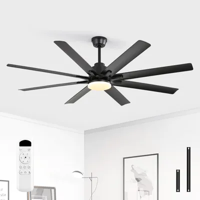 Obrázok produktu pre Stropný ventilátor s osvetlením a diaľkovým ovládaním - 132 cm - Čierna farba - Tichý chod