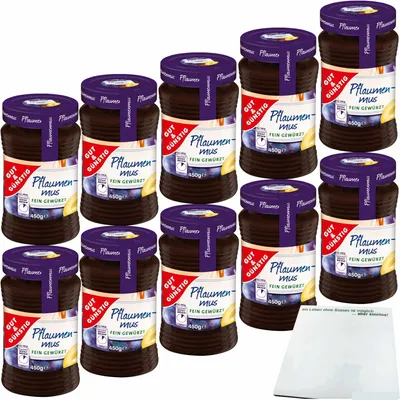 Produktbild von Gut & Günstig Pflaumenmus fein gewürzt 10er Pack (10x450g Glas) + usy Block