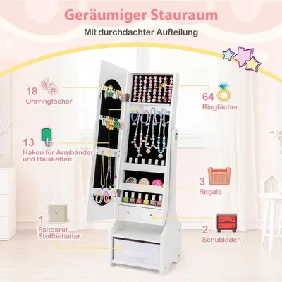 Produktbild von Kinderschmuckschrank mit Ganzkörperspiegel, Weiß