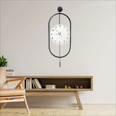 Obrázok produktu pre Opviq, Mclock-00133, Dekoratívne kovové nástenné hodiny, čierne, 100 % KOV, 35 x 7 x 85 cm
