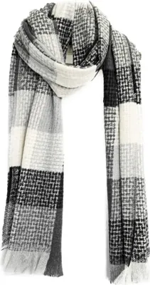 Produktbild von Damen-Schal mit Cashmere-Touch - Modeschal mit Karomuster 70x200 cm mit Fransen Schwarz