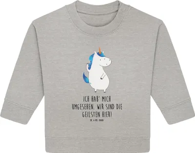 Produktbild von Mr. & Mrs. Panda Organic Baby Pullover Einhorn Mann 24. - 36. Monat - Heather Grey - Geschenk, Familie, Unicorn, Einhörner, Bester Freund, Party, Bullover