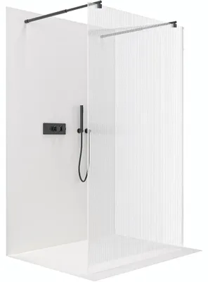 Obrázek produktu pro CERANO - Sprchová zástěna Walk-in Onyx Duo L/P - 8 mm - kulatá vzpěra - černá matná, rýhované sklo - 120x200 cm