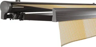 Produktbild von SOLUNA Halbkassettenmarkise Comfort 5,5x2 Dessin J201 Gestell DB703 dunkelgrau Antrieb links inkl. Motor und Wandschalte