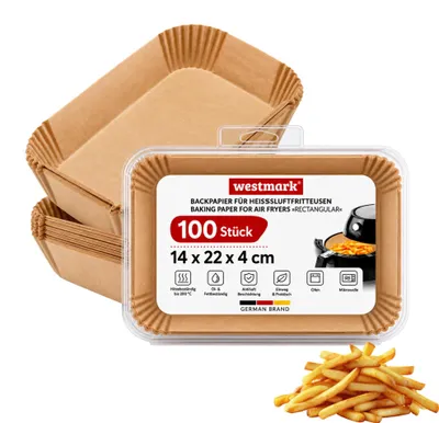 Imagen del producto de WESTMARK 22082280. Papel de hornear WESTMARK para freidoras de aire. Formato: 22,0 x 14,0 cm. Cantidad: 100 unidades.