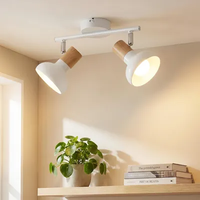 Produktbild von ZMH Deckenstrahler 2 Flammig Spotlampe Vintage Strahler Metall Deckenspots E14 Innen 350° Schwenkbar Spots für Flur Schlafzimmer Weiß