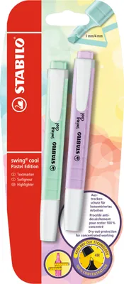 Produktbild von Textmarker - STABILO swing cool Pastel Edition - 2er Pack - Hauch von Minzgrün, Schimmer von Lila