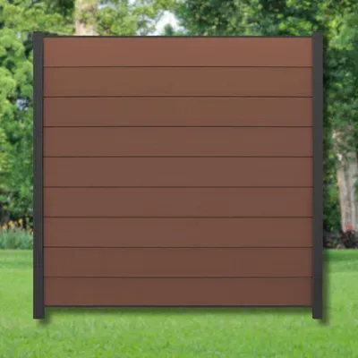 Produktbild von WPC Zaun Set Komplettset Sichtschutzzaun Alupfosten Redwood Braun 180x180 cm 1 Zaun + 2 Pfosten