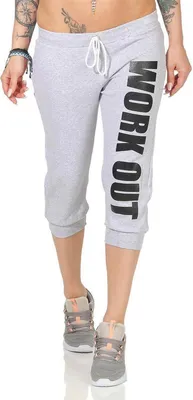 Produktbild von Damen 3/4 Jogginghose mit "WORK OUT"; Grau-Schwarz 3XL/46
