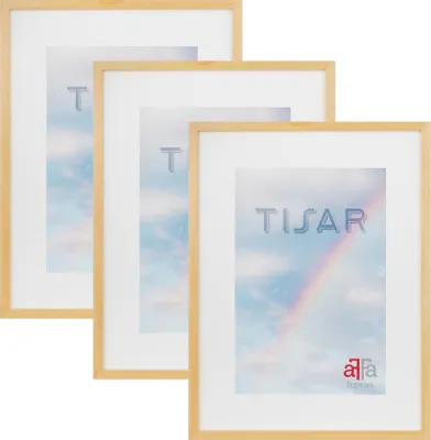 Produktbild von aFFa frames,  Tisar, Bilderrahmen aus Holz, rechteckig, mit Acrylglasfront, Naturbelassen, 21x29,7 cm, 3er Set