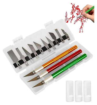 Produktbild von 3-teiliges Präzisions-Schnitzmesser-Set, Cutter für DIY-Kunstprojekte, Skalpell mit 10 Ersatzklingen für Bastelarbeiten