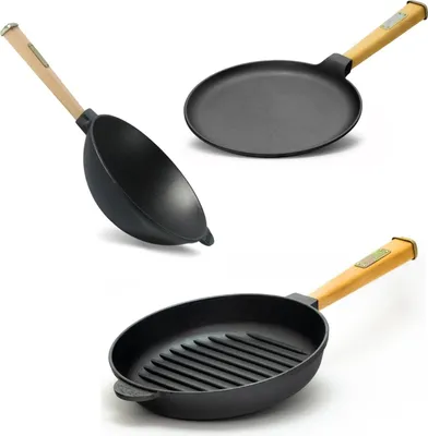 Produktbild von Ø24 cm Pfannkuchenpfanne Ø24 cm Wokpfanne Ø26 cm Grillpfanne Gusseisen Holzgriff Induktion Steakpfanne Crêpes - Bratpfanne Omlettpfanne Blinipfanne