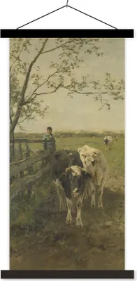 Produktbild von MuchoWow® Textilposter Der Milchwagen - Gemälde von Anton Mauve 40x80 cm mit schwarzem Rahmen - Wandemalerei