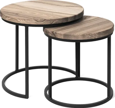 Immagine prodotto di LAMO Manufaktur Tavolini da salotto moderni sovrapponibili in legno - set di 2 pezzi - Tavolino rotondo da salotto, tavolino laterale da divano - Tavolini piccoli rotondi - Colore: noce, gambe: nero