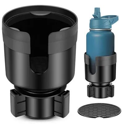 Immagine prodotto di Portabicchieri per auto, con base regolabile, colore nero, adatto a bottiglie di diametro 8,6-9,6 cm