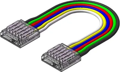Produktbild von LED Strip-zu-Strip Verbinder – 6-polig, 12 mm, lötfrei mit 15 cm Verbindungskabel für RGBCCT SMD LED-Streifen