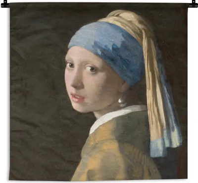 Produktbild von MuchoWow® Wandteppich Wandbehang Das Mädchen mit dem Perlenohrring - Gemälde von Johannes Vermeer 150x150 cm Tapisserie Dekoration Wandtuch - Wohnaccessoires - Modernes