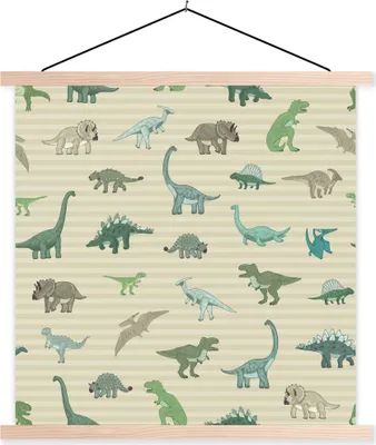 Produktbild von MuchoWow® Textilposter Dinosaurier - Braun - Grün - Jungen - Mädchen - Kinder 120x120 cm mit holzfarbenen Rahmen - Textil-Poster