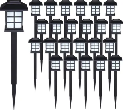 A collection of solar-powered garden lights.