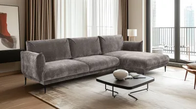 Produktbild von Ecksofa Designersofa MADISON in Stoff Dress Me Hellgrau Ottomane Rechts