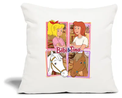 Produktbild von Spreadshirt Bibi Und Tina Mit Amadeus Und Sabrina Porträts Kissenbezug 45x45 cm, One size, Naturweiß