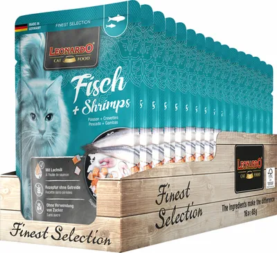 Produktbild von LEONARDO Fisch & Shrimps mit Lachsöl 16x 85g