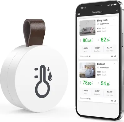 Produktbild von Bluetooth-Thermometer-Hygrometer, Mini-Innentemperatur-Feuchtigkeitssensor mit APP, Datenexport, kompatibel mit iOS/Android, für Wohnzimmer, Babyzimmer, Haus