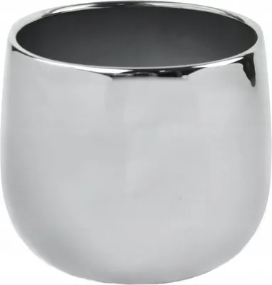 A silver ceramic pot cover on a white background.