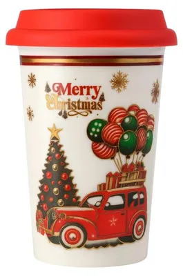 Zdjęcie produktu dla eCa KB31WZ1 Świąteczny kubek ceramiczny - zestaw w pudełku z silikonowym lejkiem 400 ml