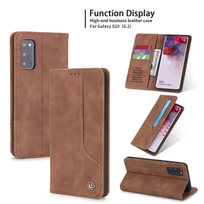 Obrázek produktu pro RetroPolyuretankožené pouzdro pro Samsung Galaxy S20 peněženkový design pouzdro s držákem na karty a stojánkem Hnědý