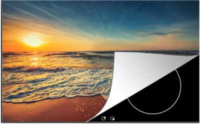 Produktbild von KitchenYeah© Herdabdeckplatte Strand - Meer - Sonnenuntergang - Gold , 89x51cm, Küche Deko, Glaskeramikkochfeld Herdabdeckung, Abdeckplatte fùr Kochfeld