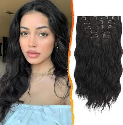 Image de Clip in Extensions de cheveux 35cm Noir 5PCs Extensions synthétiques
