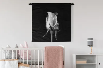 Produktbild von MuchoWow® Wandteppich Wandbehang Rosen - Blumen - Schwarz - Weiß 90x90 cm Tapisserie Dekoration Wandtuch - Wandaufhänger