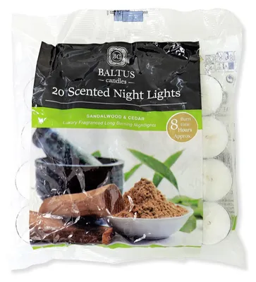 Duft-Nachtlichtkerzen Sandelholz & Zeder, 20 Stück, 4 cm, 8 h Brenndauer
