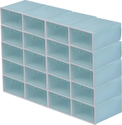 Image de 20 x boîtes à chaussures avec couvercle Boîte à chaussures en plastique Rangement pour chaussures Empilable Boîte de rangement à usage général