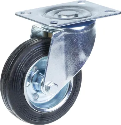 Produktbild von 100-mm-Lenkrolle mit schwarzem Gummi auf gepresstem Stahlmittelrad