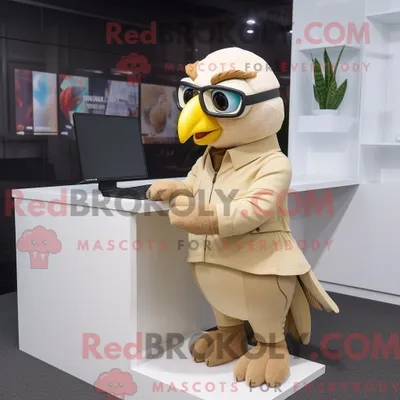Produktbild von Maskottchenkostüm REDBROKOLY für einen Papagei in Beige mit Hose und Lesebrille