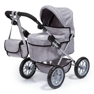Produktbild von Bayer Design 13010AA Puppenwagen Trendy mit Tasche, verstellbarer Griff, große Räder, jeans-grau