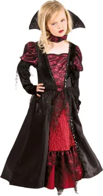 Vampir Kostüm deluxe für Mädchen Gr. 104 Kleid rot/schwarz SALE Halloween Fasching Karneval Mottoparty Kinderfasching