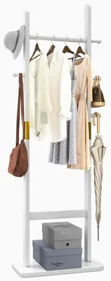 Image de Porte-vêtements autoportant 180 cm avec 5 crochets et base en bois