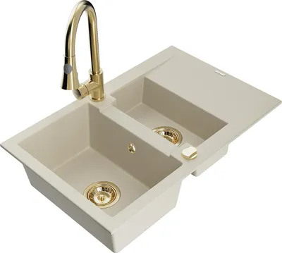 Immagine prodotto di Mexen Gaspar lavello da cucina in granito 1,5 vasche con scolapiatti e rubinetto cucina Elia, beige - 6507-69-670101-50