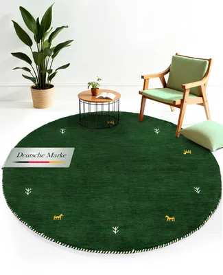 Image de carpetfine Tapis de laine Gabbeh Uni ronde Vert Ø 250 cm | Tapis moderne pour le salon et la chambre à coucher