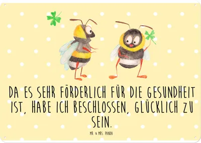 Produktbild von Mr. & Mrs. Panda Blechschild Hummeln Kleeblatt DIN A4 - Gelb Pastell - Geschenk, Spruch Positiv, Hummel, Schild, Wandbild, Lustige Sprüche, Biene Deko, Türschild, tafel