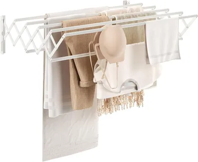 Produktbild von Wäscheleine – Ausziehbar – Platzsparend – Ausziehbar von 42 bis 80 cm – 7 Stangen – Weiß