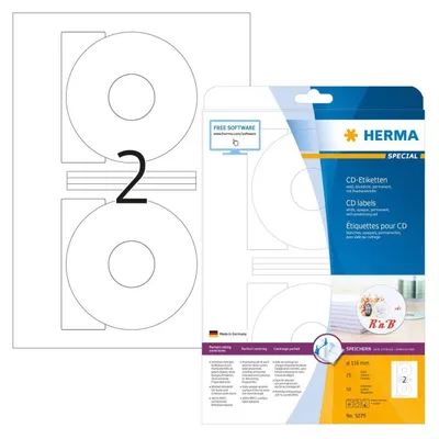 Obrázok produktu pre HERMA Special - papier - matný - permanentný samolepiaci - biely - 116 mm okrúhly 50 štítkov (25 listov x 2)