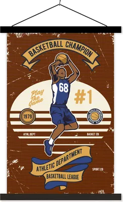 Produktbild von MuchoWow® Textilposter Mancave - Basketball - Vintage - Zitate 60x90 cm mit schwarzem Rahmen - Poster Wohnzimmer