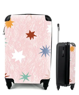 Produktbild von MuchoWow® Koffer Handgepäck Trolley Rollkoffer Kleine Reisekoffer mit 4 Rollen - Sterne - Rosa - Kinder - Cabin Size < 55x40x23 cm & 55x40x20 cm - Kinderkoffer - Kabinenkoffer - Boardgepäck - Reise-Box - Reisekoffer - Reisegepäck - Koffer mit Bild - Trolley für Kinder
