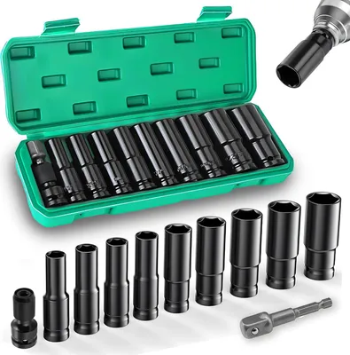 Produktbild von Schlagschrauber-Steckschlüsselsatz 11-teilig, 10–24 mm, 1/2 Zoll Antrieb, Kunststoffkoffer, Für Elektro- Und Druckluftwerkzeuge