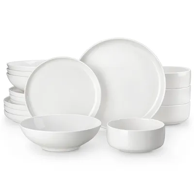 Produktbild von MALACASA, 16-tlg. Geschirrset aus Porzellan, Kombiservice, Tafelservice mit Speiseteller, Dessertteller, Suppenteller und Schale, cremeweiß